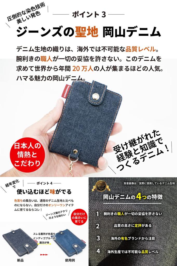 Etui Pass Case Okayama Denim z bębenkiem Bifold Indigo Blue [Need Network] Męskie