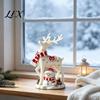 Festive Mantelpiece Display Christmas Reindeer Snowman Resin Figurine, White Deer Statue with Red Scarf, Mini Tree Figurine Winter Holiday Tabletop