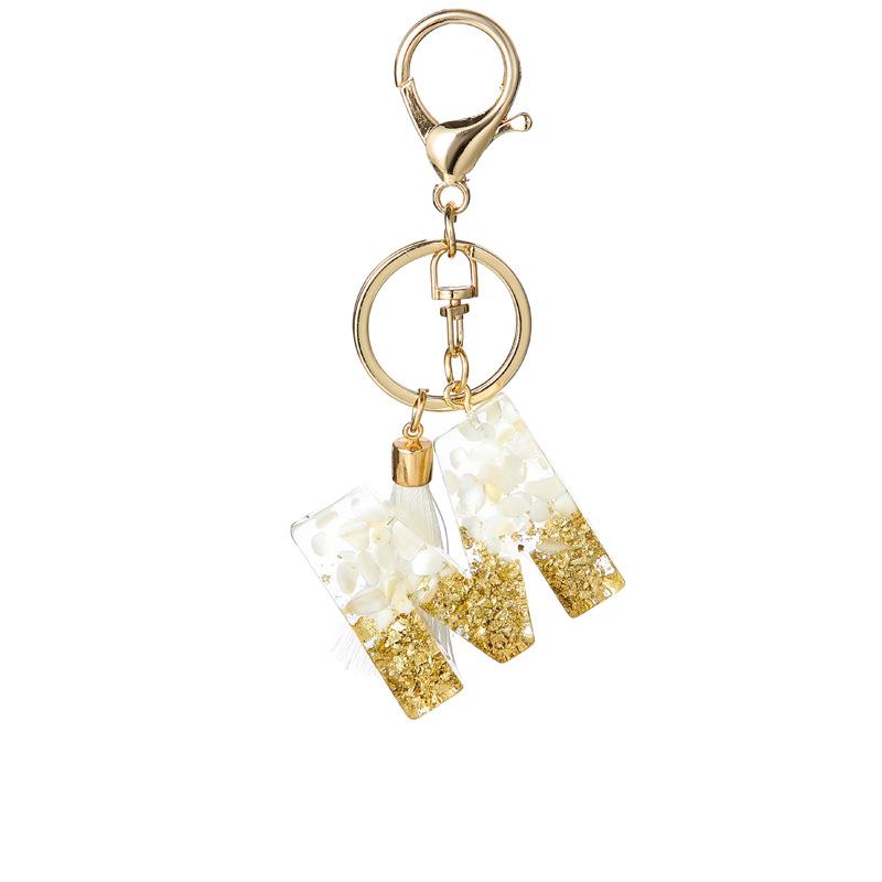White Tassel Crystal Resin Stone Gold Foil Keychain Classic Retro Fashion Bag Accessory Practical Durable Backpack Hanging Charm