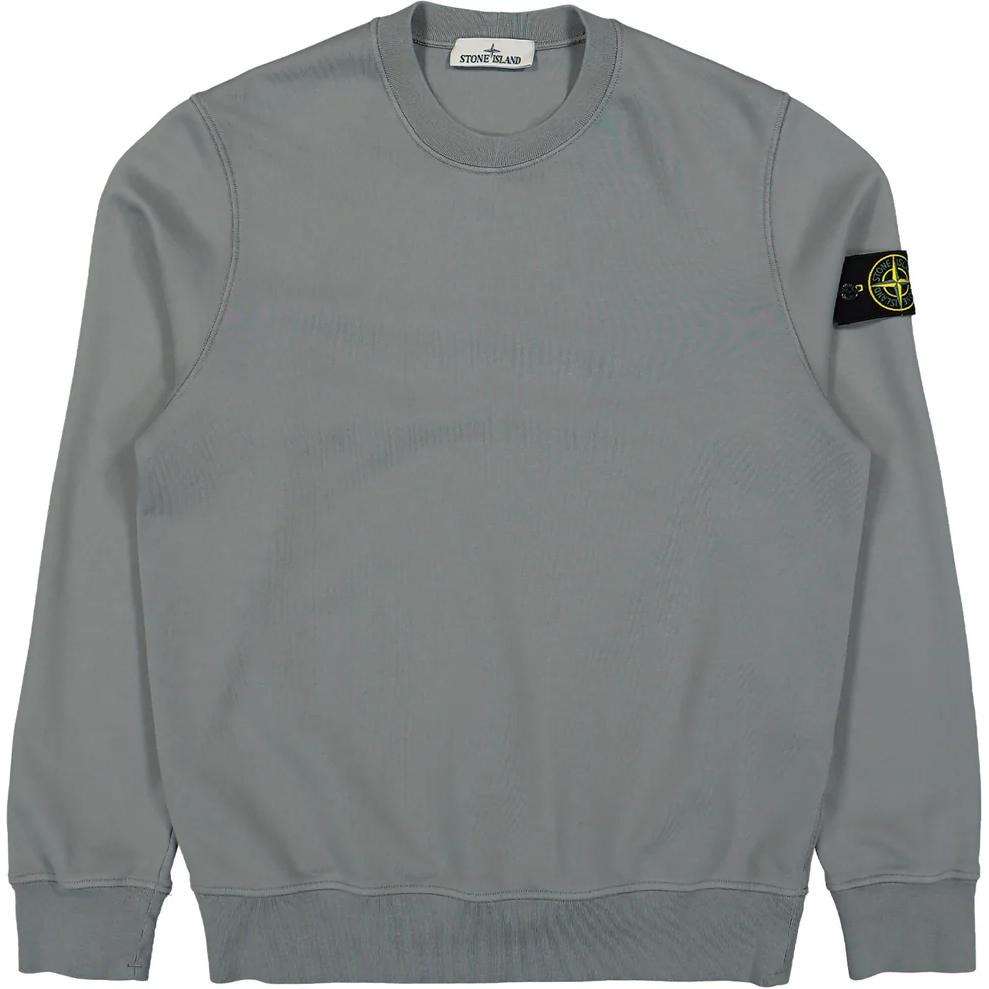 STONE ISLAND Solid Color Logo Patch Crew Neck Pullover Long Sleeve Sweatshirt Men Sweatshirt Gray-Green 811563051-V0066