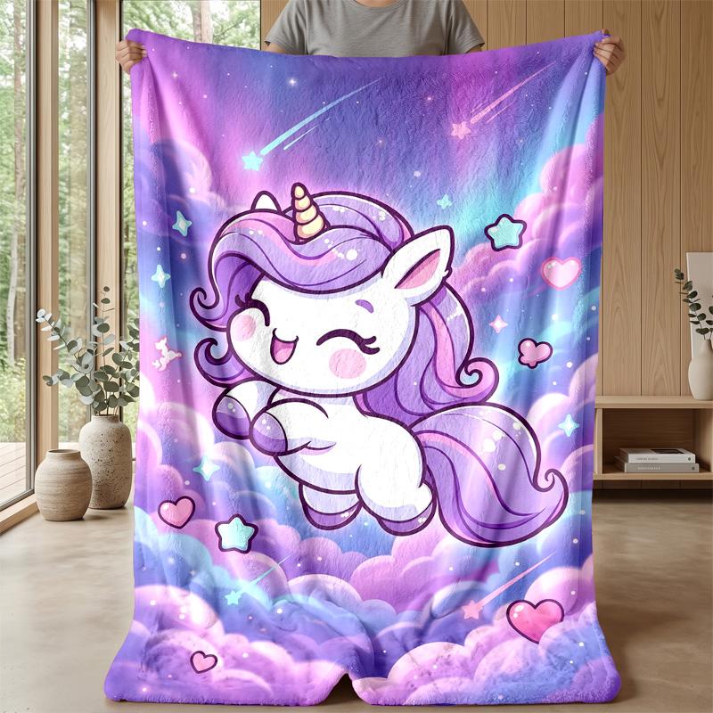 Cute Unicorn Rainbow Blanket Personalized Name Flannel Blanket Soft Cozy Plush Throw for Sofa Bed Lightweight Home Decor