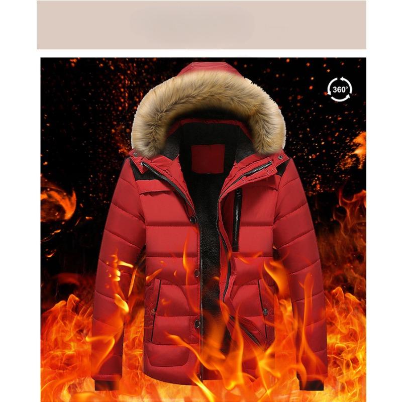 Winter New Men Warm Cotton Jacket Coats Windbreak Thick Warm Fur Collar Hooded Parka Down Jackets Outerwear Thick Male Warm Overcoat Wool Liner Coat