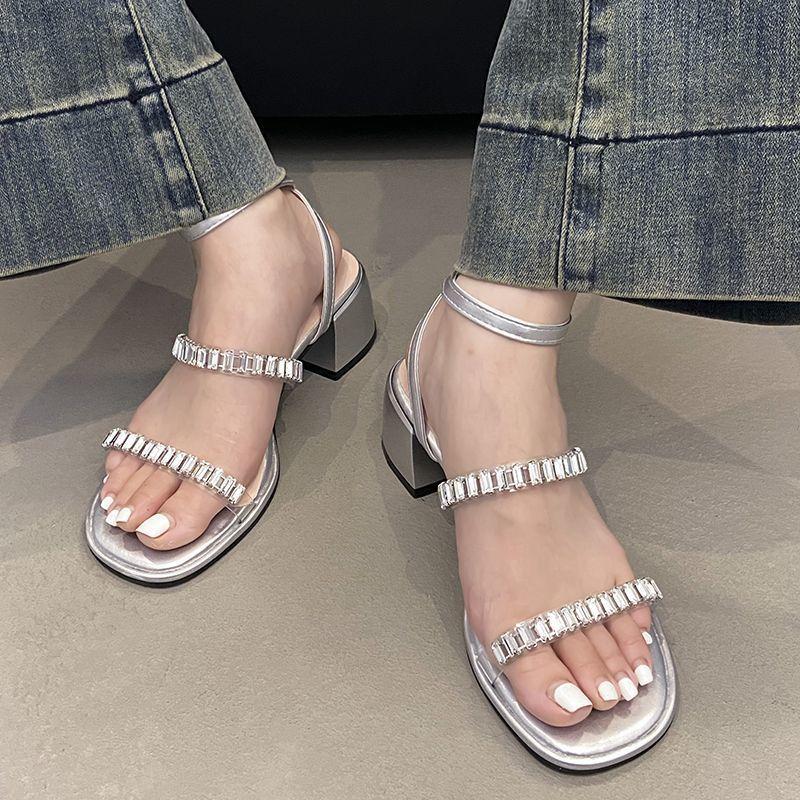 Beautiful silver super fairy sandals women's summer wear with skirt word with rhinestone high heels