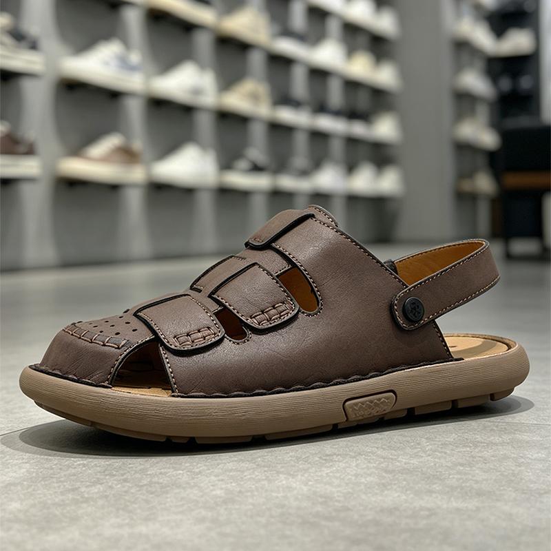 

Men Sandals Breathe Hollow Leather Toe Bag Odor Proof New Soft Bottom Anti Slip Wear-resistant Outdoor Beach Shoes for Teen 47 коричневий