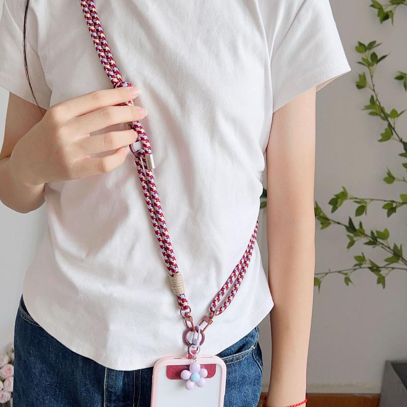 Sweet Colorful Long Cell Phone Lanyard Detachable Anti Lost Phone Shoulder Straps Simple Flower Pendant Mobile Phone Charms