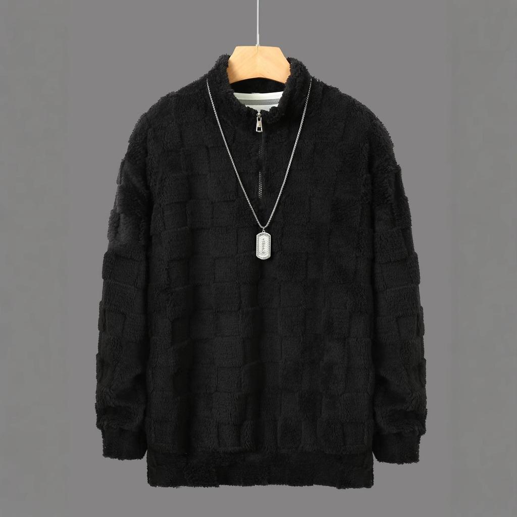 Popular Hooded Loose Sweater Autumn and Winter Casual Large Size Half Zipper Jacket