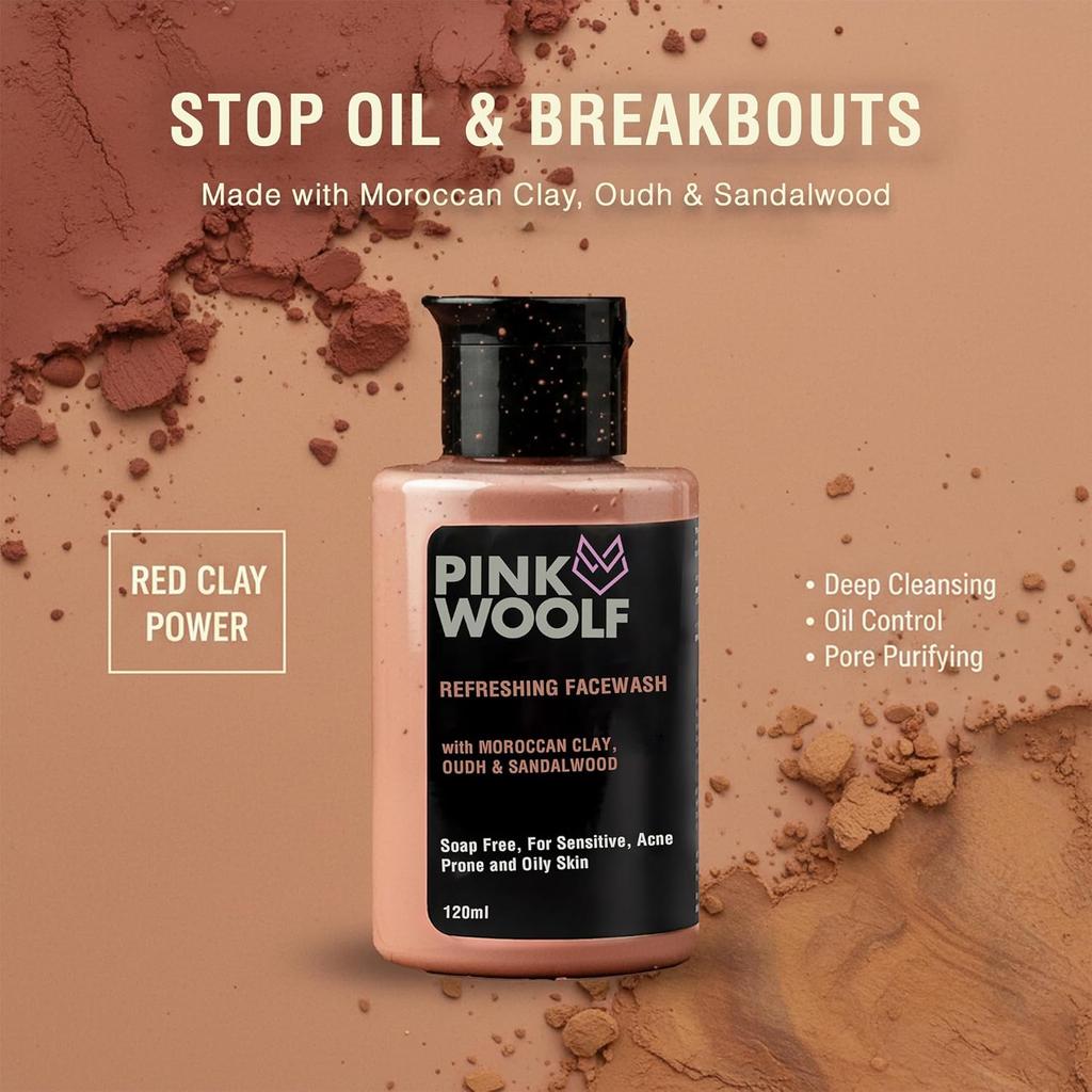 Face Wash for Men & Women – Daily Gentle Cleanser with Moroccan Clay & Sandalwood – Removes Dirt, Oil & Pollution –  120 Ml