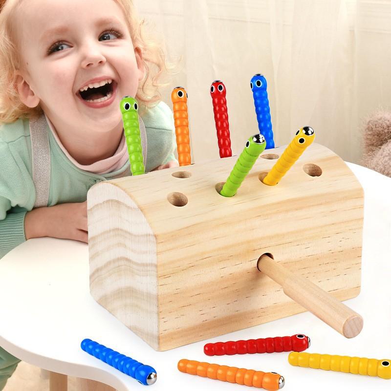 Children's Early Education Wooden Magnetic Bug Catching Game Baby Hand-eye Coordination Parent-child Puzzle Desktop Interactive Bug Catching Toy