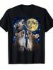 Men's Funny Rat Howling At Moon T-Shirt - Retro Rat & Howling Graphic Short Slee