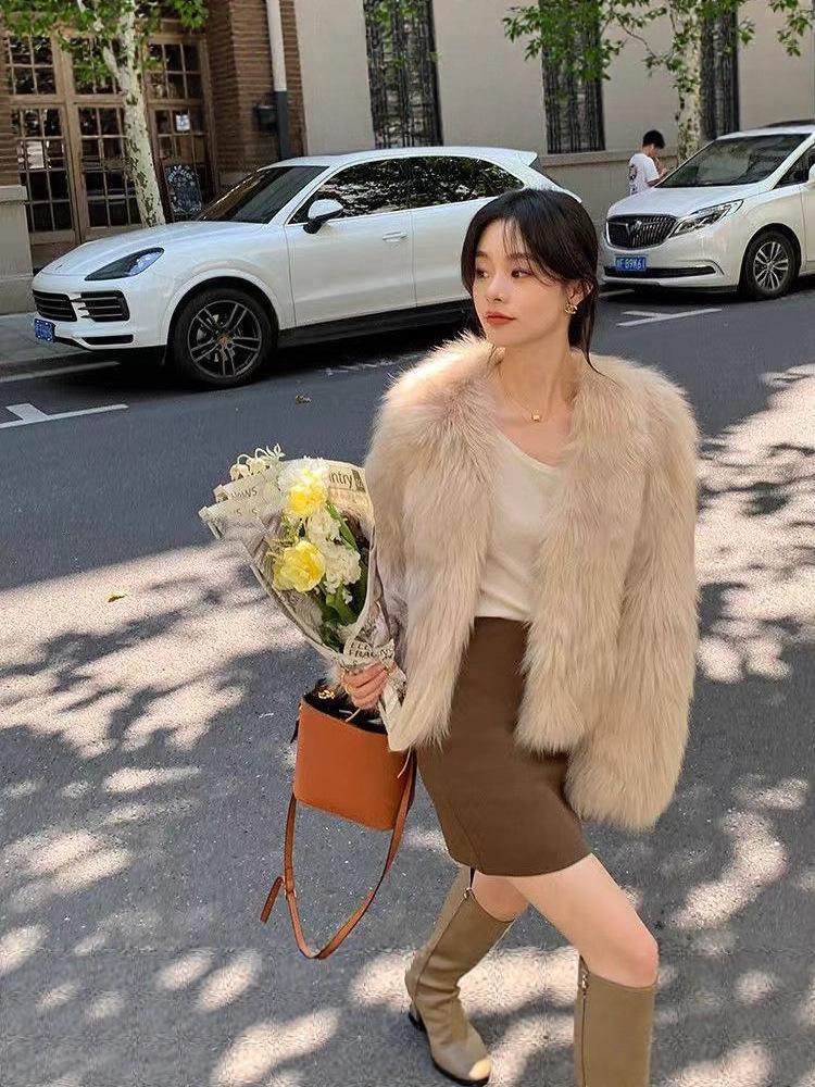 Women's Slimming Faux Fur Coat - 2025 Autumn/Winter Fashionable Plush Mink-Like Fox Fur Coat