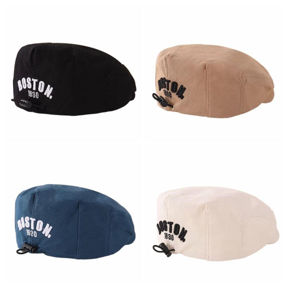 Embroidered Letter Baby Beret Hat Drawstring Newsboy Cap Adjustable Kids Peaked Cap  Girl