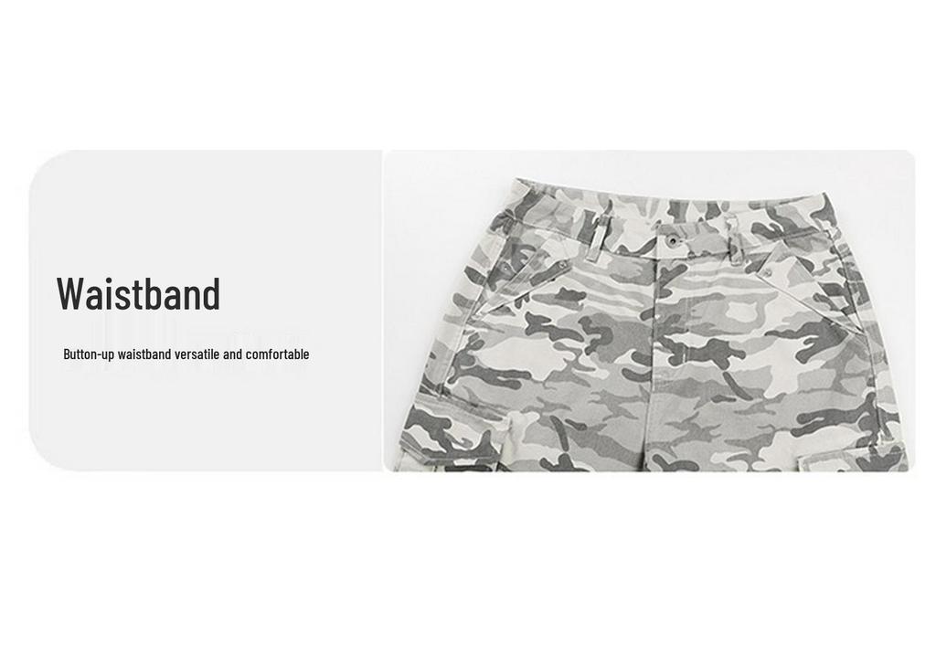 Unisex Retro Camouflage Multi-Pocket Wide-Leg Work Pants