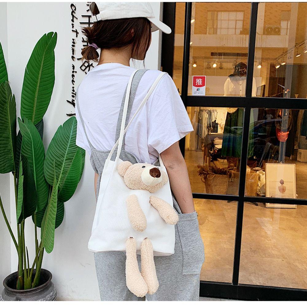Bolsa de Lona Boneca Fofa Moderna Alta Capacidade Pequena Bolsa Tote Bolsas de Ombro Urso