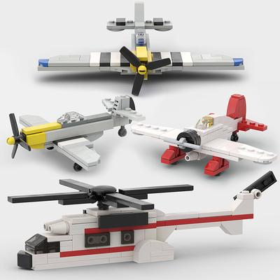 WW2 Militair Gevechts Mini Vliegtuig US P-51 Mustang Vliegtuig Reddingsvoertuig Helikopter Frankrijk Leger Set Bouwstenen Speelgoed Tweede Wereldoorlog