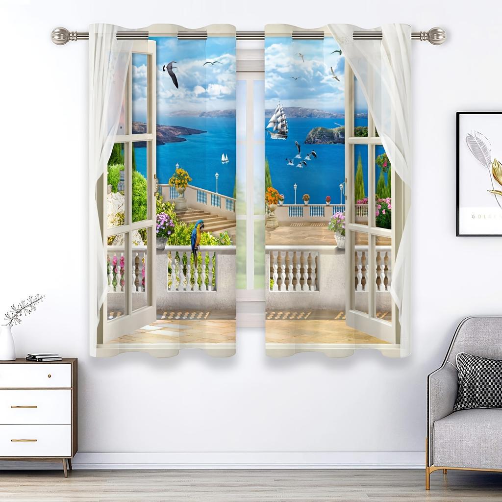 2 Stück, Strandlandschaft Sonnenuntergang Ozean Fenster Dekorative Vorhänge, Für Wohnzimmer Schlafzimmer Esszimmer Küche Bauernhaus Heimdekor