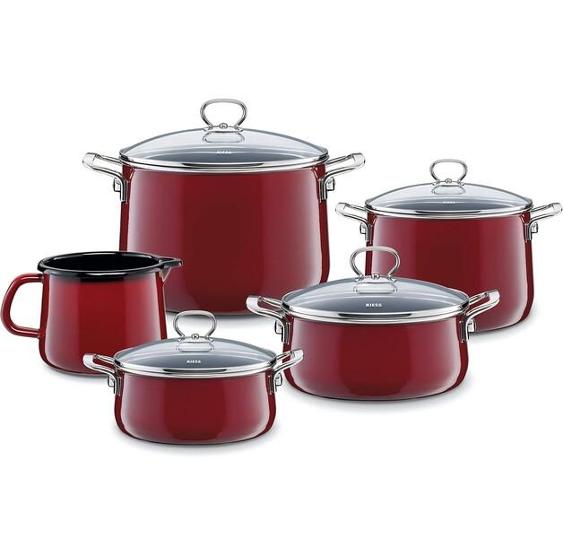 Set of Riess Enamel New Rosso Extrastark Pots, 5 Pieces (0584-008)