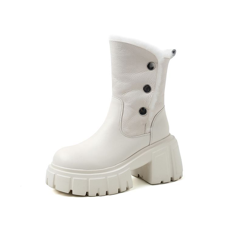 

Меховые интегрированные зимние ботинки на толстой подошве и толстом каблуке 2025 зима кожа водонепроницаемые стол с волосатыми короткими ботинками тепловые ботинки Мартин 39