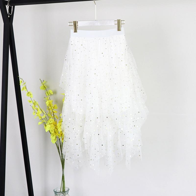 Gonna Puffy in Tulle da Donna Elegante Colore Caramella Stelle Glitter Vita Alta Ampia Ampiezza Gonna Tutù Fatata Irregolare Stratificata Danza
