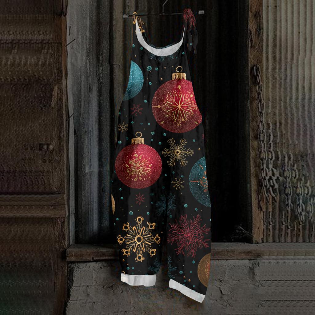 Damen Jumpsuit Print Casual Loose Vintage Schultergurt Baumwolle Leinen