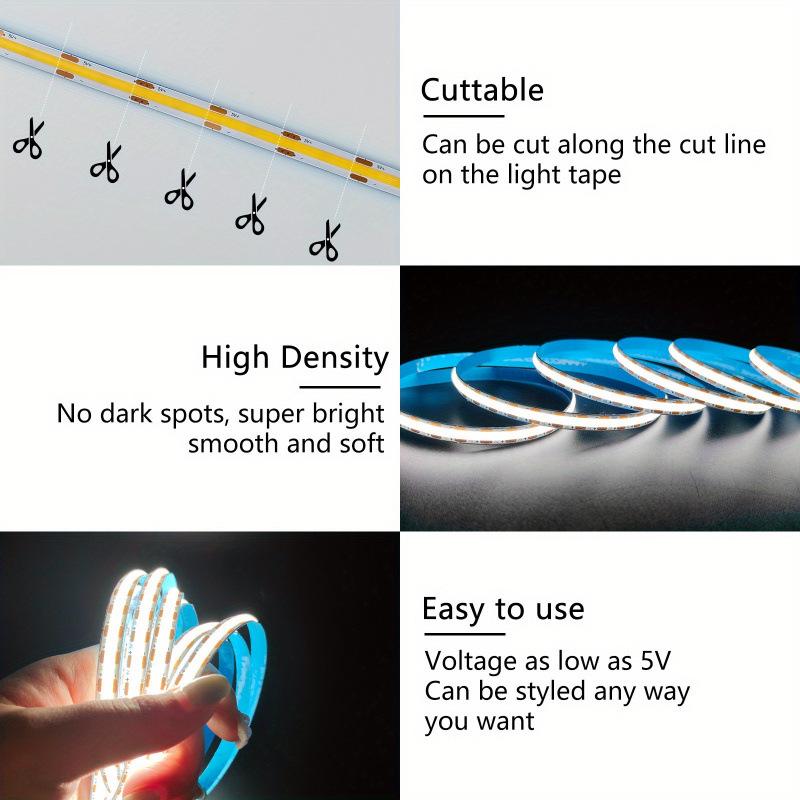 Hand-swept Waterproof LED COB Strip Light, USB Interface, Low Voltage, Super Bright, Touch Activated