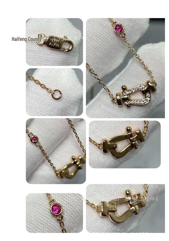 Fred Horseshoe Pendant Necklace In 18K Rose Gold, Full Diamond Clavicle Chain for Women