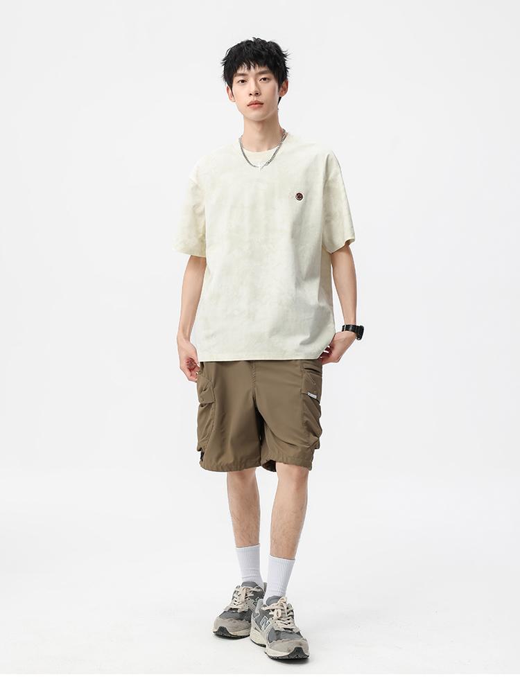 Heavy Duty Retro Wax Dyed Embroidered Short Sleeved T-shirt for Men's Summer Loose Half Sleeved Base Shirt