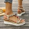 Fashion Women's Sandals Summer 2025 Bohemian Style Rhinestone Wedge-heeled Sandal Casual Mixed Color High Heel Open-toe Roman Sandales