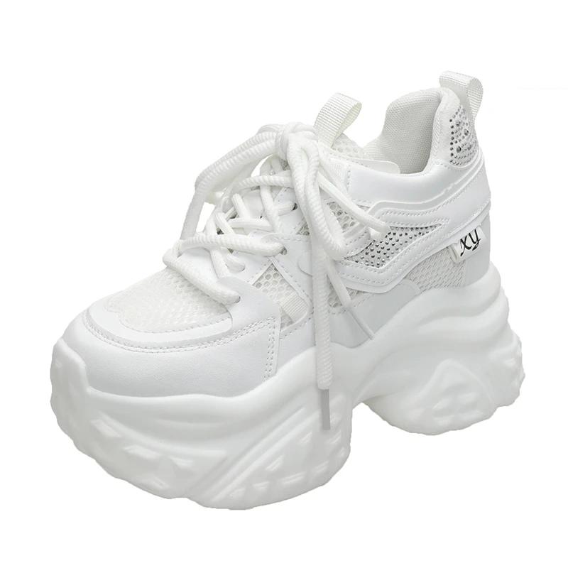10CM Women Casual Platform Sneakers Mesh High Heels New Summer Sports Leather Shoes Bling Trainers Chunky Sneakers Zapatos Mujer