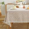 Blue Tablecloths Bohemian Floral Fabric Tassel Rectangle Dust-Proof for Home Decoration Kitchen Holiday Party Dining Table Cover