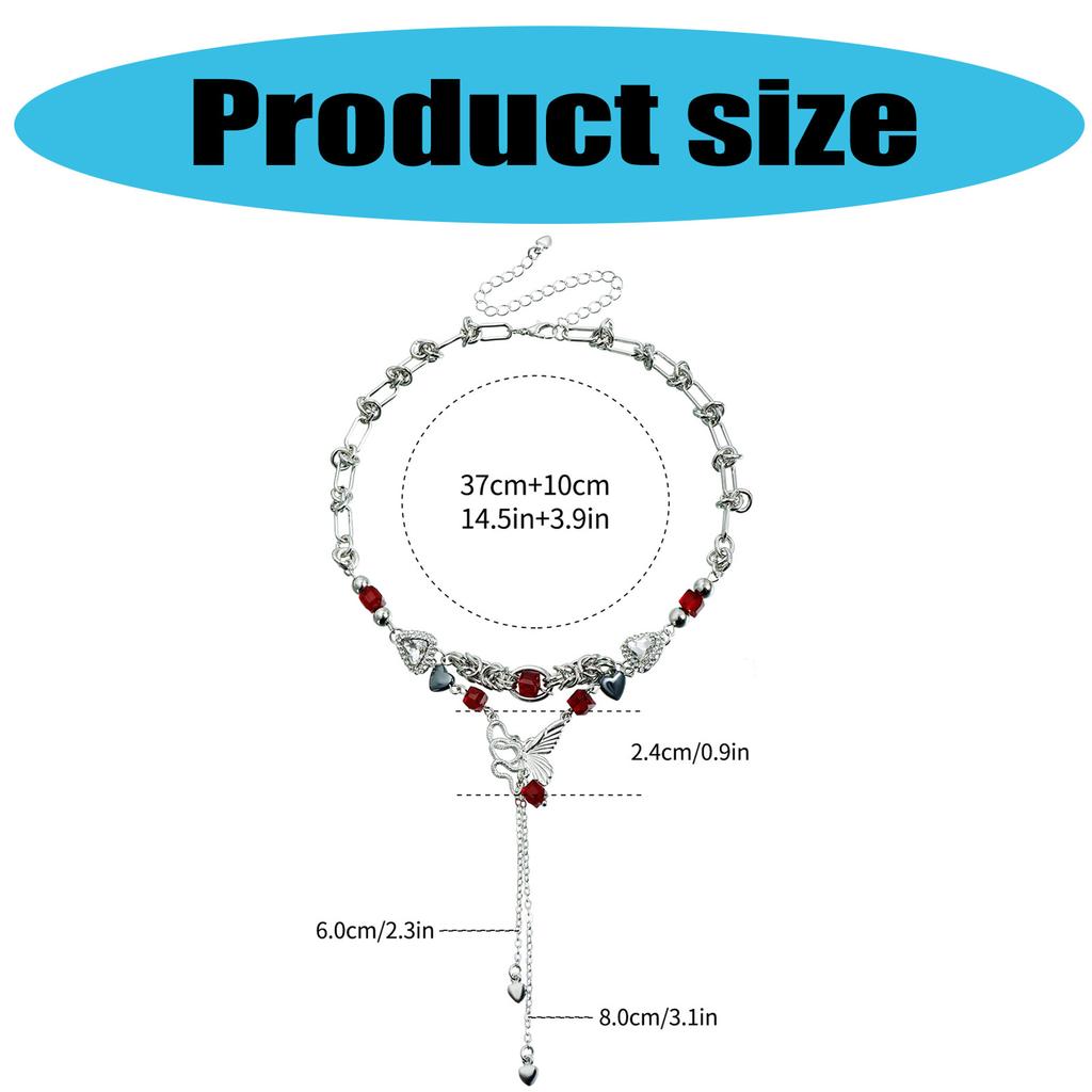 Trendy Butterfly Fringe Chain Necklace Sweet Edgy Style Lightweight Alloy Clavicle Chain Jewelry For Women Girls