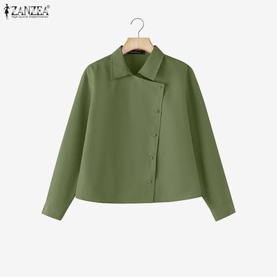 Women Casual Turn Down Collar Long Sleeve Blouse