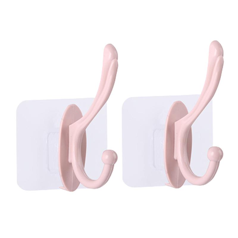 

2/4 шт. самоклеящиеся настенные крючки без гвоздей, вешалки с двойным крючком для пальто, настенные аксессуары для ванной комнаты и хранение одежды 2pcs розовый