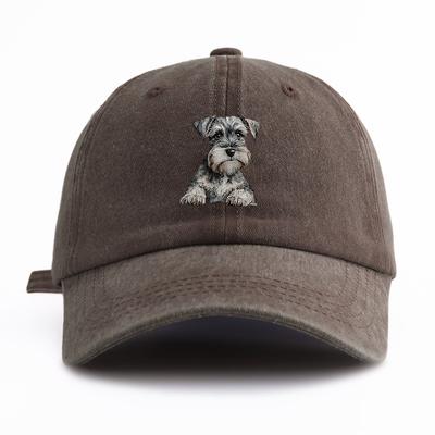 1pc Schnauzer Print Washed Baseball Cap for Adults  Minimalist Retro Style Casual Soft Adjustable Dad Hat Perfect As Gift