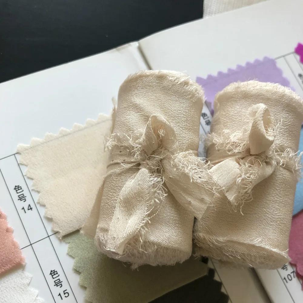 Prawdziwa Czysta Jedwabna Wstążka Haft Satynowa Bawełna Surowe Brzegi do Rękodzieła Wesele Przyjęcie Bukiet Ślubny Zaproszenia Rustykalny Styl