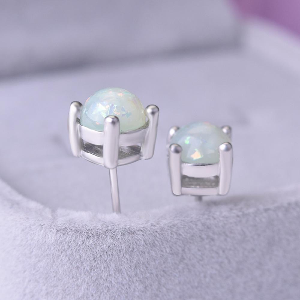 6MM Opal Earrings for Women Sterling Silver Plated Opal Stud Earrings Elegant Gift