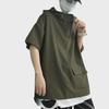 Men's Trendy Hong Kong Style Hooded T-Shirt: Loose-Fit, Short-Sleeved, Half-High Collar