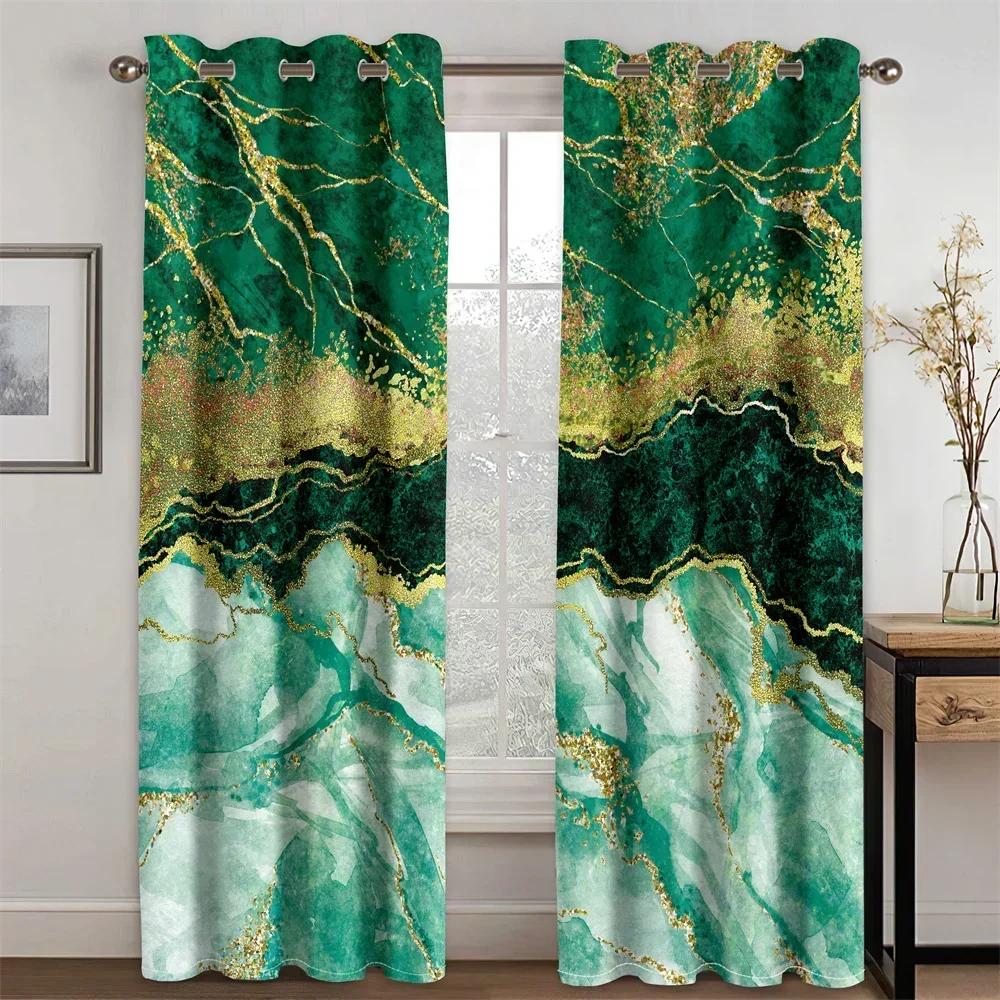 Luxury Abstract Art Marble Black Gold Free Shipping 2 Pieces Thin Shading Window Curtain for Home Living Room Bedroom Decor Hook