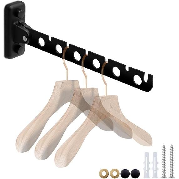 Wall Mount Coat Hanger,Folding Clothes Drying Racks,Sturdy Hanging Clothes Hanger,Laundry Room Drying Rack(10-Hole 1 Black)