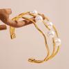 Imitation Pearls Open Bangle Stylish Fashion Jewelry Accessories Stainless Steel Bracelet Comfortable Daily Wear For Her