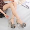 2022 Women's Sequin Stiletto Platform Sandals - Hollow Fish Mouth Design with Buckle for Weddings & Banquets