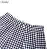 ZANZEA Women Short Sleeve Blouse and Long Skirts Plaid Print Two Piece Suit Sets