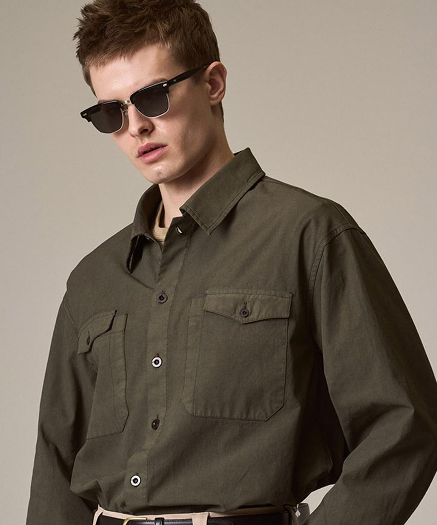 Laijeuaenbillou Utility Overshirt Summer Gabardine Olive