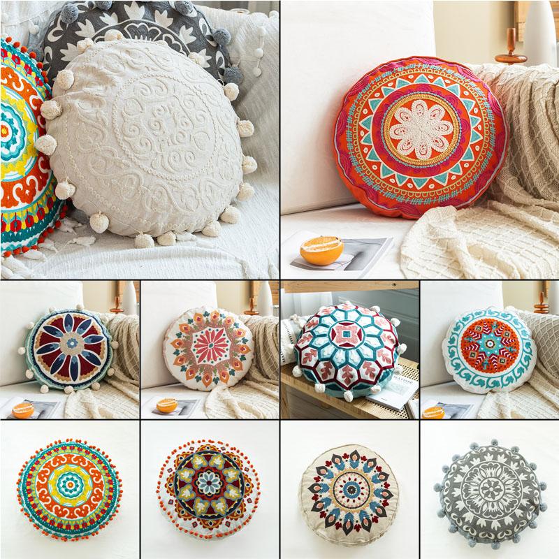 45cm Marokkanischer Ethnischer Runder Kissenbezug Mandala Florale Stickerei Heimdekoration Wohnzimmer Überwurf Kissenbezug Kugel Dekorativ