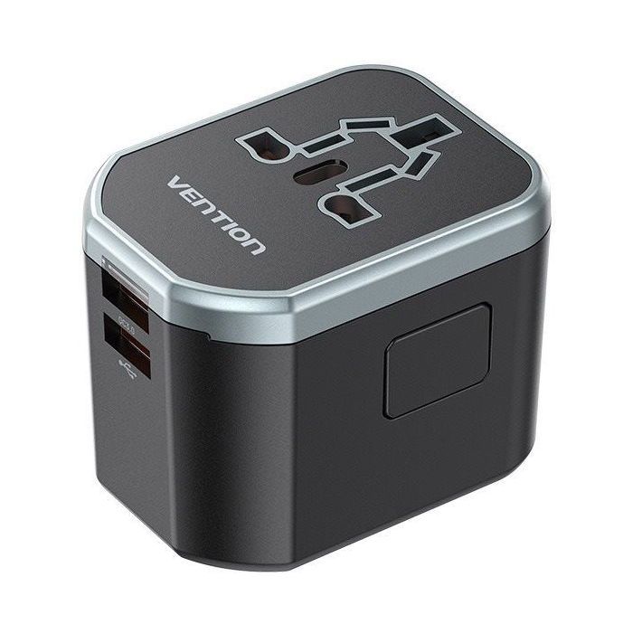Vention Adaptateur de voyage universel USB (C A A) a 3 ports (20W/18W/18W) Noir