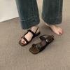 Korean designer open-toed square head one-word buckle with flat-soled sandals women's beach shoes