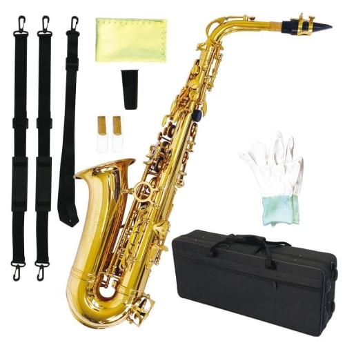 11-Piece Alto Saxophone Set in E Gold Lacquer with Case and Engraving, Beginner's Saxophone Set