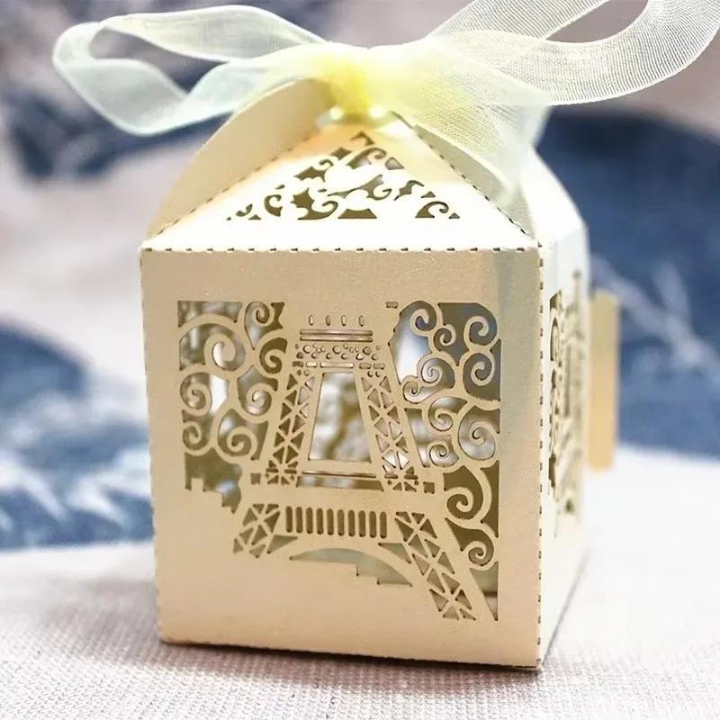 2025 New 50Pcs/Set Creative Hollow Tower Wedding Candy Box Gift Chocolate Candy Box Party Small Gift Packaging Boxes