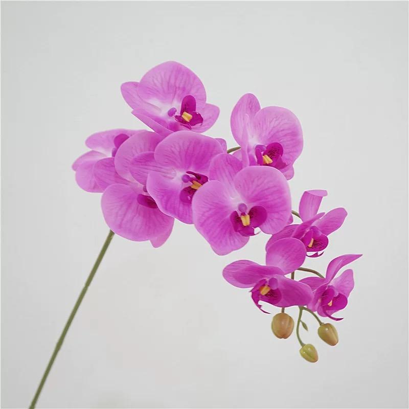 Real Touch Artificial Orchid Flowers 9 Heads White Phalaenopsis Long Stem Yellow Faux Orchids for Home Wedding Centerpiece Decor