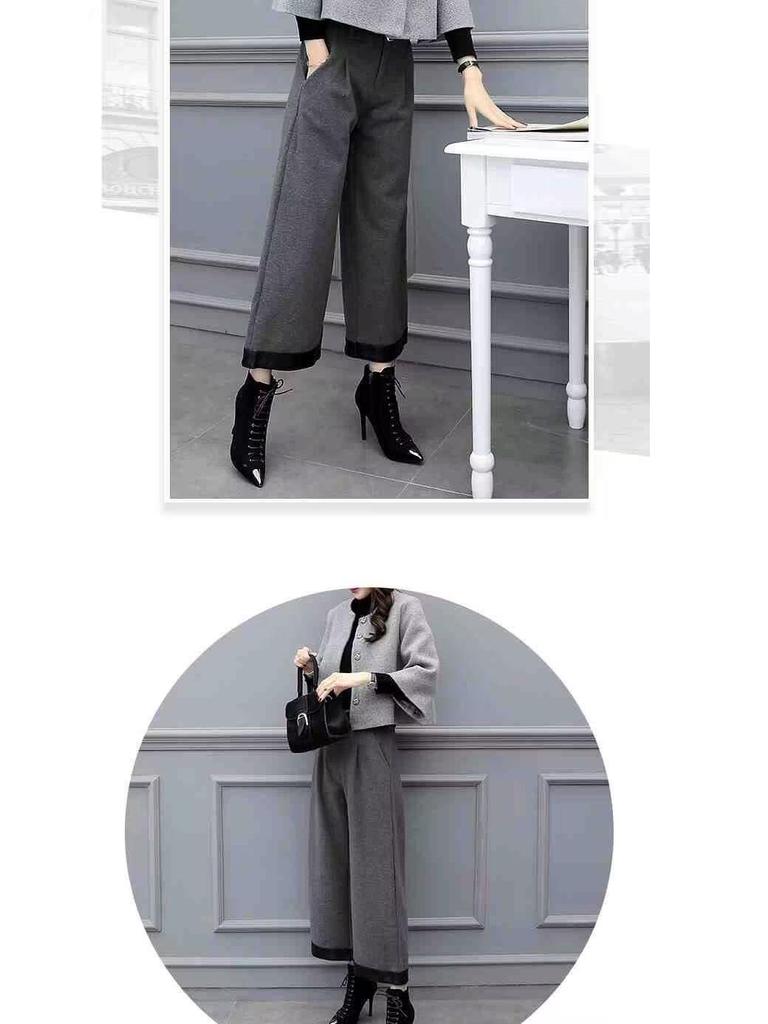 2025 Women's Plus Size Woolen Two-Piece Suit: Short Coat & Wide Leg Pants for Autumn/Winter Fashion.