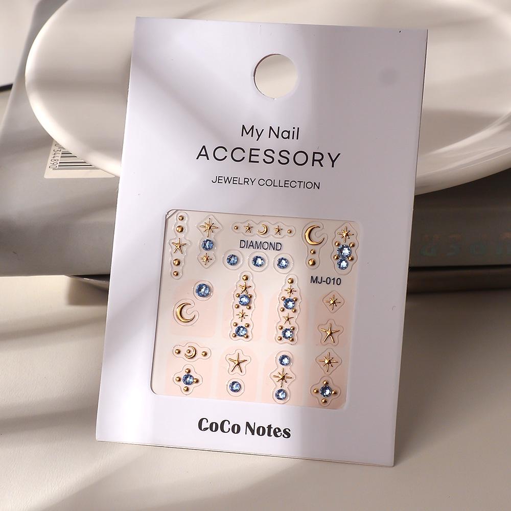Xiaohongshu 3D Starry Sky Nail Art Rhinestone Stickers – Stars & Moons Gold
